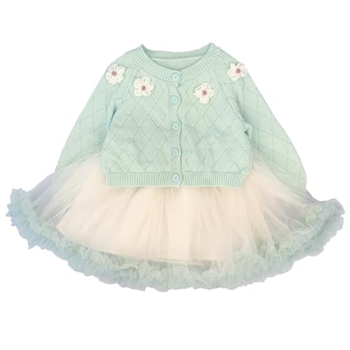 Image of Peacolate 2-6T Spring Autumn Little Girls 2pcs Clothing Set Dress and Knit Cardigan