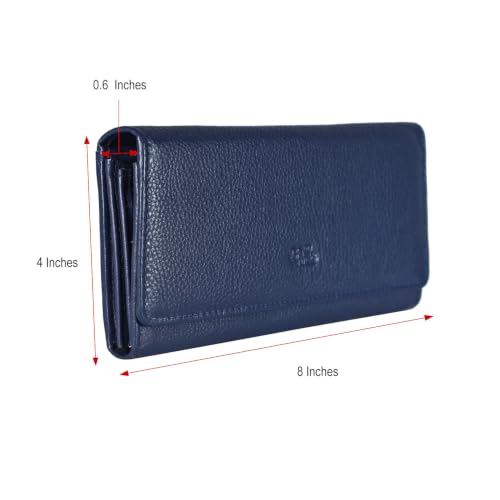 Image of Women's Top Grain Leather Wallet, RFID Blocking Bifold clutch, 17 Card Slots, Zip Pocket Organizer, Elegant Gift for Women - Birthday, Valentine, Anniversary - BLUE