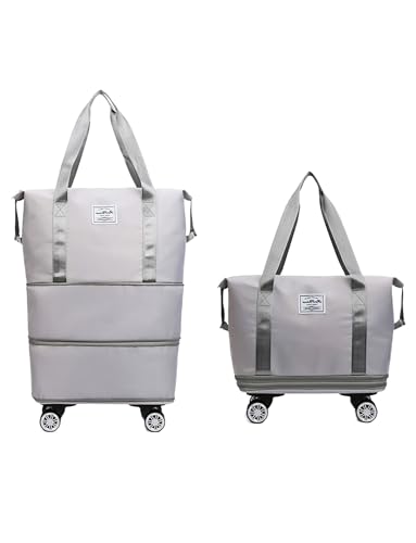 Women's Expandable Wheeled Duffle Bag - Large Capacity with 360° Spinner Wheels & Detachable Packing Cubes, Carry-On Luggage for Short Trips, Gym, Weekend Getaway(Gray)