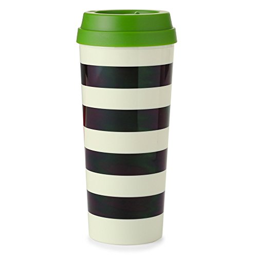 Kate Spade New York Women's Insulated Thermal Travel Mug Tumbler, 16oz, Black Stripe
