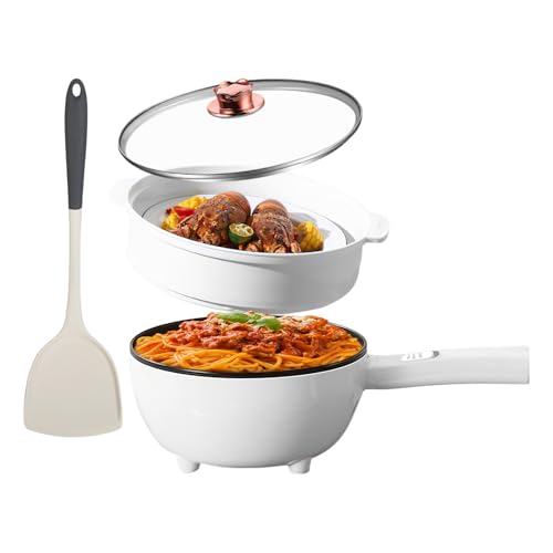 Hot Pot Electric with Steamer, 3L Non-Stick Frying Pan, Rapid Noodles Cooker Electric Pot for Steak, Egg, Fried Rice, Ramen, Soup with 2 Heating Power, Spatula