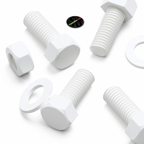Image of 20x White PP Hex Head M10 x 20 mm Plastic Bolts, Nuts & Washers (25 /64 x 25 /32 in)