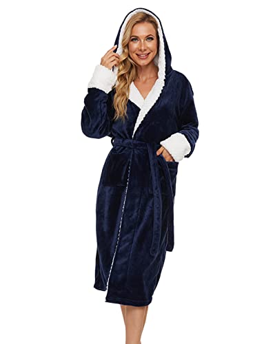 Peignoir d'hiver femme bleu marine en polaire épaisse de qualité supérieure