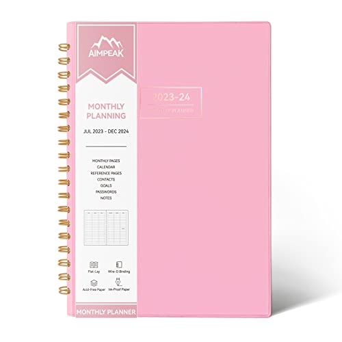 Monthly Planner/Calendar 2023-2024, 2023-2024 Monthly Planner, 18-Month Planner, Jul.2023-Dec.2024, Aimpeak Calendar Planner 2023-2024, Pu Leather Flexible Cover, Spiral Binding, Pink, 7"X10" #TOP7