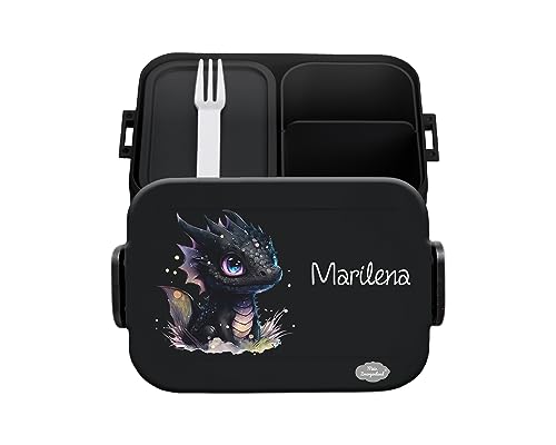 Personalisierte Bento Box in schwarz für Kinder Take A Break Motiv auf Mepal Nordic Black- mit niedlichem Drachenbabymotiv