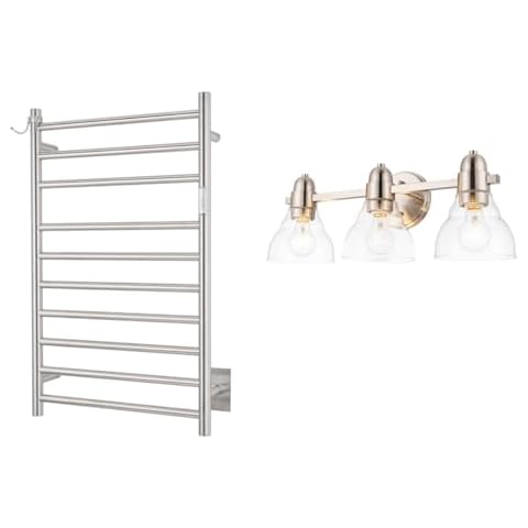 NORTTA Wall Mounted Towel Warmer 10 Bars with Plug-in and Hardwired and 22in 3 Light Brushed Nickel Vanity Lights for Bathroom Cover