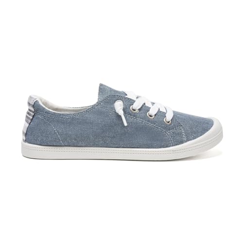 Image of FUNKYMONKEY Slip-On Canvas Sneakers for Women, Comfortable Lightweight Lace-Up Flat Casual Tennis Shoes Breathable Walking Shoes for Everyday Wear