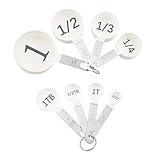 BLEWAY Easy to Read Measuring Cups & Spoons Set for Visually Impaired, Stackable Cups and Spoons, Nesting Measure Cups with Stainless Steel Handle (White)