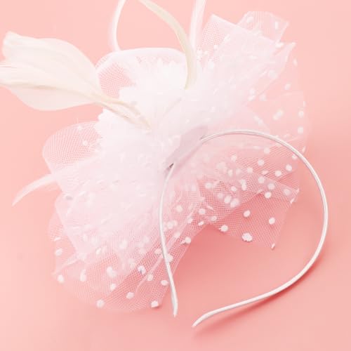 Image of DRESHOW Fascinators Hat Feather Headband Women's Fascinators Tea Party Headwear with Clip Flower Head Band for Girls & Women