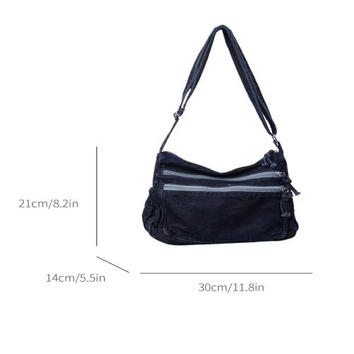 Image of Large Denim Purses for Women Denim Tote Bag Casual Retro Crossbody Lightweight Shoulder Bag Canvas Handbags