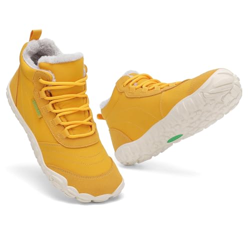 SAGUARO Mujer Invierno Barefoot Botines Cálido Botas Nieve Impermeable Zapatos Invierno Calzado Minimalista, para Uso Diario, Senderismo, Montaña, Trekking Amarillo, Gr.37