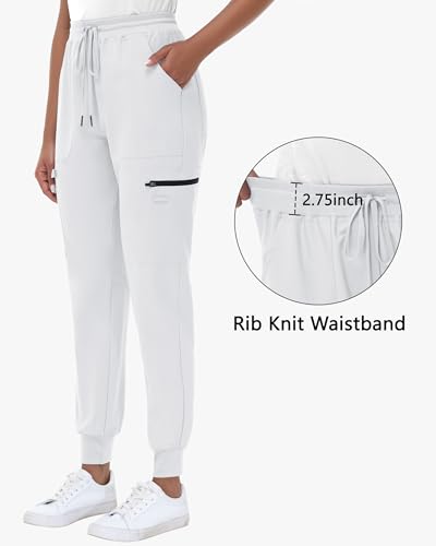 Image of MIVEI High Waisted Jogger Style Scrub Pants for Women - 8 Pockets Medical Bottoms Tapered Yoga Waistband Ribbed Ankle Cuffs