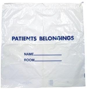 DUKAL Corporation PB01C Patient Belonging Bag, clear with blue print, plastic handle, 20 in. x 18.5 in. - Plus 3.5 in., 1.3 mil.