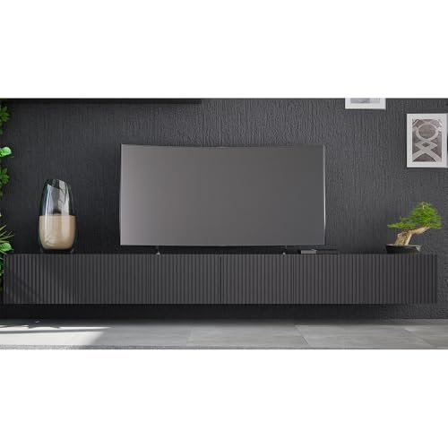 Lomadox Wohnzimmer Lowboard in schwarz matt mit Rillenfront 300 cm breit...