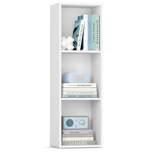 VASAGLE Libreria, Scaffale Libreria a 3 Ripiani, Scaffale Portaoggetti, Scomparti Aperti, 24 x 30 x 94,8 cm, per Soggiorno Studio Camera da Letto, Bianco Nuvola LBC433W01
