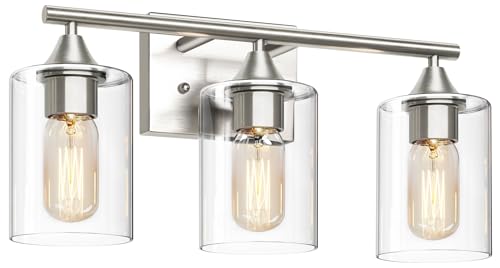 Image of 3-Light Bathroom Light Fixtures,Brushed Nickel Vanity Light,Modern Bathroom Lighting Fixtures Over Mirror,Wall Lighting Sconces for Mirror Bedroom Living Room Vanity Table Hallway