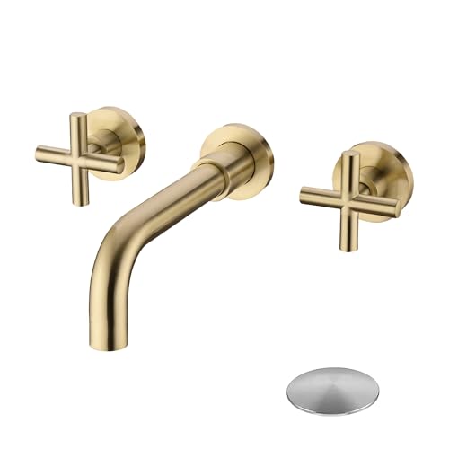 Robinet de lavabo mural classique nickel brossé double commande
