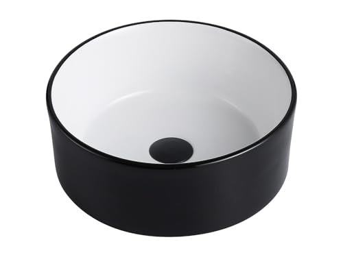 Vente-unique - Vasque à poser ronde en céramique - Bicolore noir et blanc - 36 cm - KANELLE II