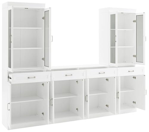 Crosley-Furniture-Stanton-3-Piece-Sideboard-Buffet-Cabinet-and-Glass-Door-Kitchen-Storage-Pantry-Set-White Crosley Furniture Stanton 3 Piece Sideboard Buffet Cabinet and Glass Door Kitchen Storage Pantry Set White