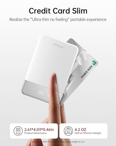 Image of iWALK Magsafe Portable Charger 5,000mAh, Ultra-Slim Magnetic Wireless Power Bank with LED Display, PD 20W USB-C Fast Charging Battery Pack, Compatible with iPhone 17 /17 Pro /16 /15 /14 /13 Series, White