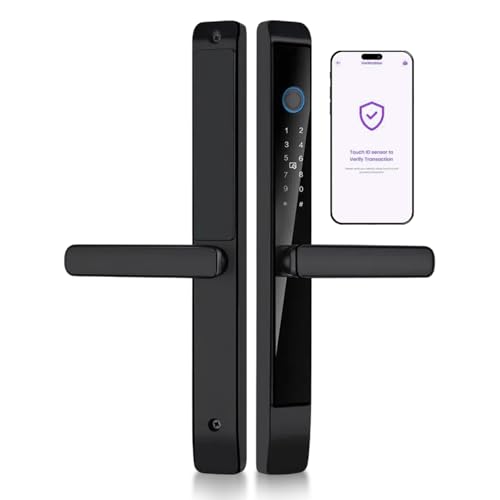 Sliding Door Smart Lock with Handle - Fingerprint, Keyless Entry, WiFi App Control, Alexa/Google Home, IP55 Waterproof, Auto-Lock, Mortise Lock for Home & Office