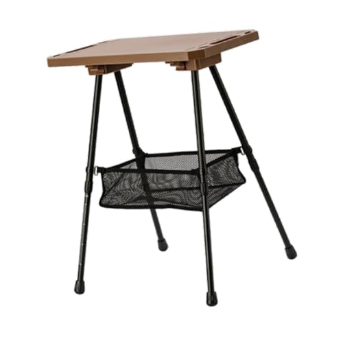 Folpus Escritorio de Mesa de Campamento doblado Altura Ligera de Muebles con Bolsillo de Malla para de jardín de Picnic, Caqui