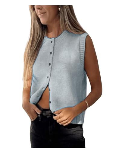 Image of Milumia Women's Round Neck Button Up Sweater Vet Sleeveless Basic Knit Tops