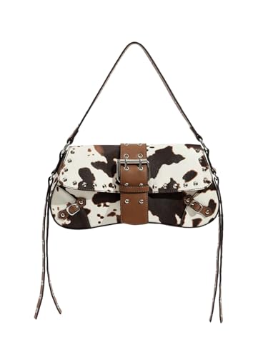 MakeMeChic Womens Shoulder Bags Y2K PU Leather Clutch Small Purse Bags Multi Brown One Size