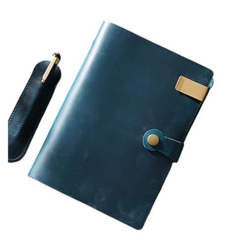 NEMAA Leather Notebook Genuine Leather Notebook A5 Cover Loose-leaf Journal Office Diary Travel Book Handmade Sketchbook 192 Pages Planner Replaceable (Color : Blue, Size : Lines paper)