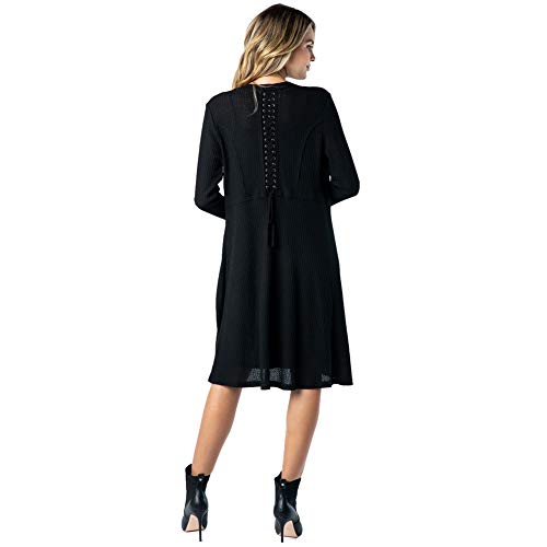 VOCAL Apparel Black Waffle Knit Long Cardigan Sweater2