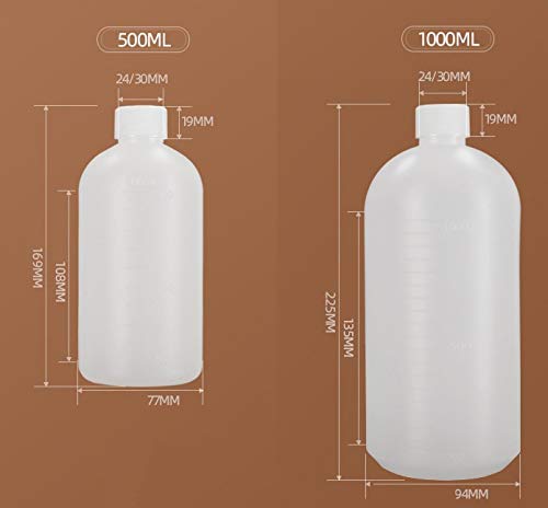 2PCS 1000ML/34OZ Empty PE Plastic Small Mouth Graduated Laboratory Chemical Agent Bottle Leak-Proof Sealing Bottle Boston Round Liquids Storage Containers Jar Pot with Inner Plug and Cap(White)