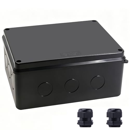 Image of Junction Box, Reserved Holes Electrical Boxes Waterproof IP65 ABS Plastic Electrical Power Cord Enclosure Project Box Black 10 x 7.9 x 4.7 inch(255x200x120mm)