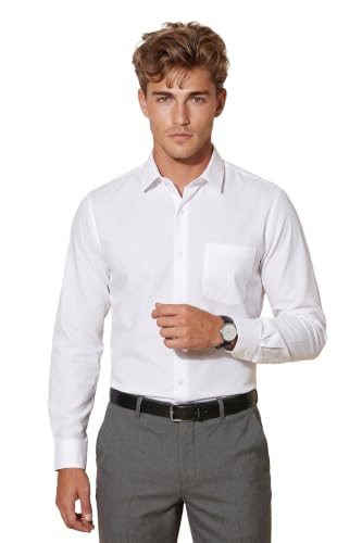 Image of Peter England Men Polycotton Slim Fit Full Sleeve Stretchable Solid Formal Shirt | Lycra Comfort
