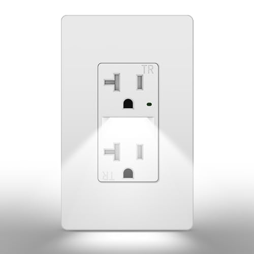 Image of CML 20 Amp Outlet with Built-in Night Light, ETL Listed, 1 Pack, White