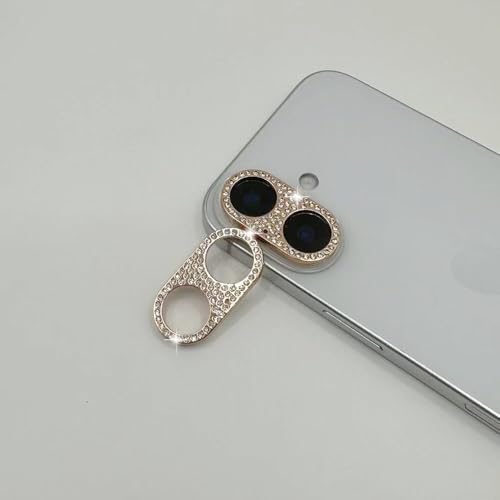 Protection objectif iPhone 17 luxe or rose en métal et strass de qualité