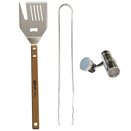 Flipfork-BBQ Grill Set with Spatula Tongs and LED Magnetic BBQ Light