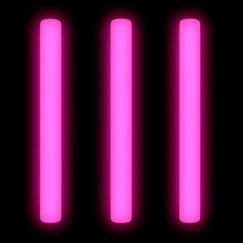 Pink LED Foam Stick 100 Pack, 3 Flashing Mode, Glow in The Dark Party Supplies for Birthdays, Weddings, Events, Promotions, and More!