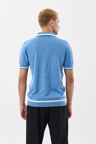 Image of SNITCH Men's Polo Shirt | Textured Knit Design with Half-Zip Closure | 100% Cotton Fabric for Breathable Comfort | Casual Wear with Reinforced Shoulder Panels