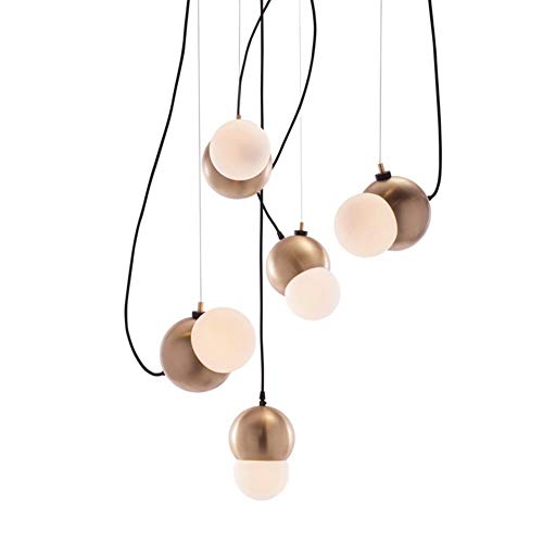 Preisvergleich Produktbild Unbekannt Einfach einzustellen LED Kronleuchter Glaskugel Freie Bewegung Restaurant Halle Wohnzimmer Dekoration Kronleuchter, 90-260V Schön (Body Color : Gold)