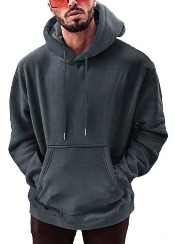 Image of Runcati Mens Hoodies Pullover Long Sleeve Casual Loose Fit Sweatshirts Fashion Drawstring Gym Hooded Shirt with Kangaroo Pocket Dark Grey XL