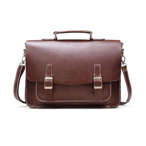 JSEIAJB Business Crazy Horse Briefcase Men's Shoulder Crossbody Semi Stereotypical Horizontal Vintage Men's Bag