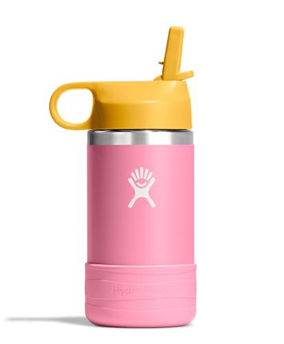 Hydro Flask Kids Water Bottle for School - Stainless Steel and Insulated with Straw Cap - 12 Oz Dahlia