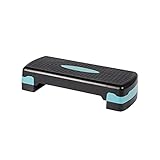 zoomyo Aerobic Steppbrett, nutzbar in 2 Höhen, Multifunktions Trainingsgerät, ideal als Stepper zuhause für Onlinekurse, kompakt verstaubar, Anleitung mit Beispielen (schwarz/hellblau)