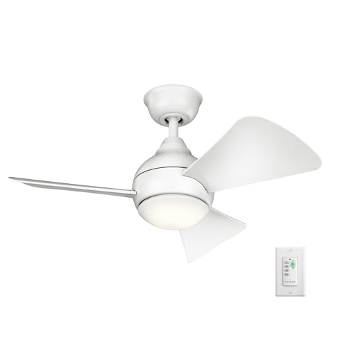 Kichler 330150MWH 34 Inch Sola Ceiling Fan LED, 3 Speed Wall Control Full Function, Matte White Finish with Matte White Blades