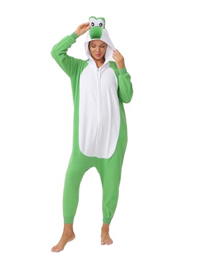 KZLFSHI Adult Onesie Pajamas Cosplay Halloween Costume Animals Sleepwear Jumpsuit Costume for Women Men (US Alpha X-Large Regular Regular green)
