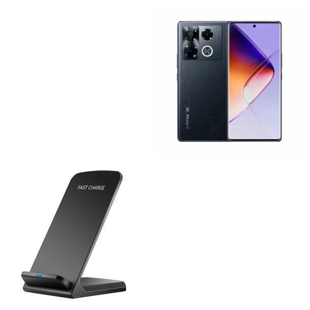 BoxWave Charger Compatible with Infinix Note 40 Pro - Wireless QuickCharge Stand (10W), No Cord; no Problem! Charge Your Phone with Ease! - Jet Black