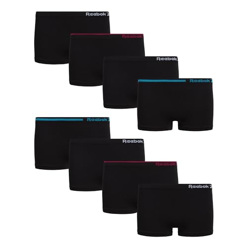 Reebok Ropa interior para niñas, paquete de 8 bragas transpirables suaves sin costuras para niñas (tallas: 6-16), Negro, 6-7