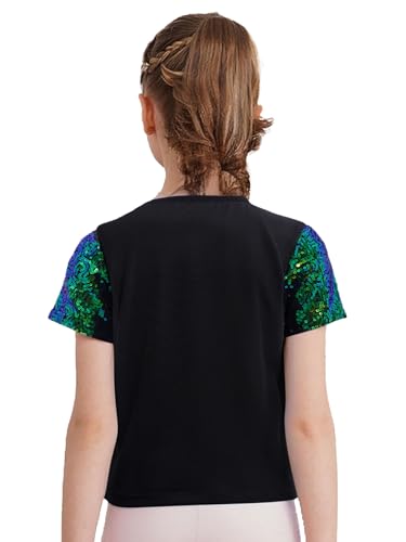 FEESHOW Kids Girls Boys Shiny Metallic Tee Shirt Jazz Hip Hop Dance Tops Short Sleeve Performance T-Shirt Party Blouses2