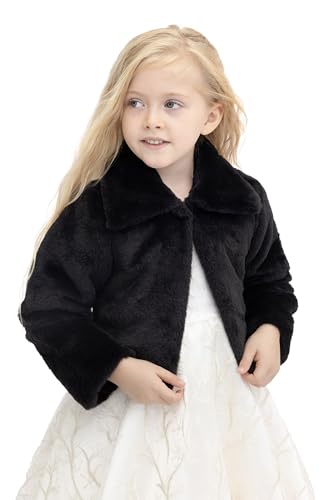 Lilax Girls Cozy Faux Fur Bolero Dress Coat (5T, Black)