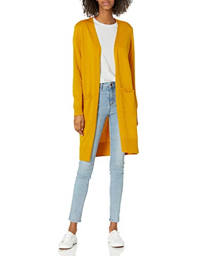 Amazon Essentials Women's Lightweight Longer Length Cardigan Sweater (Available in Plus Size), Dark Yellow, X-Small
